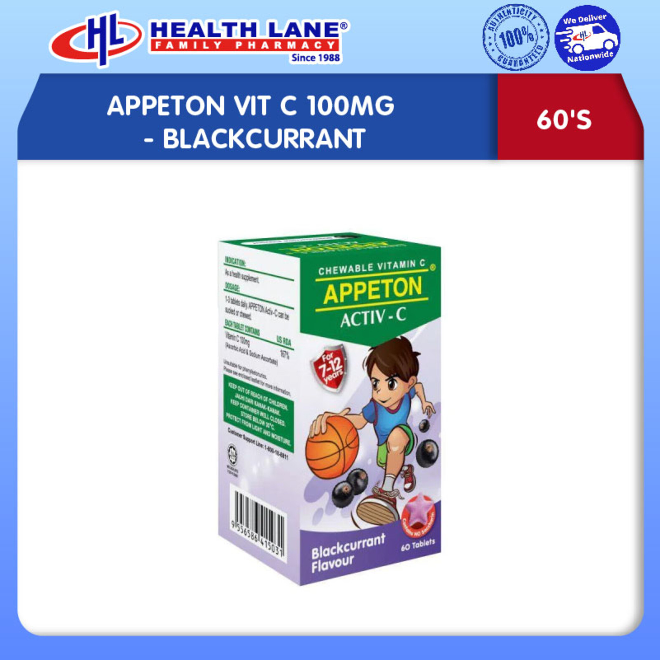 APPETON VIT C 100MG- BLACKCURRANT (60'S)